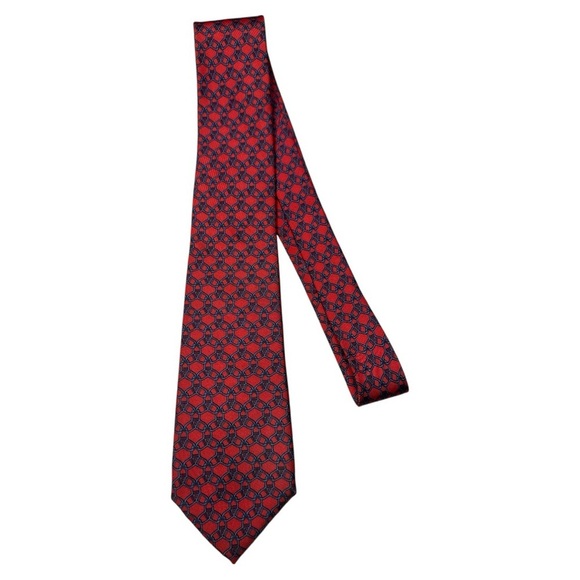 HERMÈS Paris Geometric Link Red and Blue Pattern 7075 OA Silk Tie - Picture 8 of 8